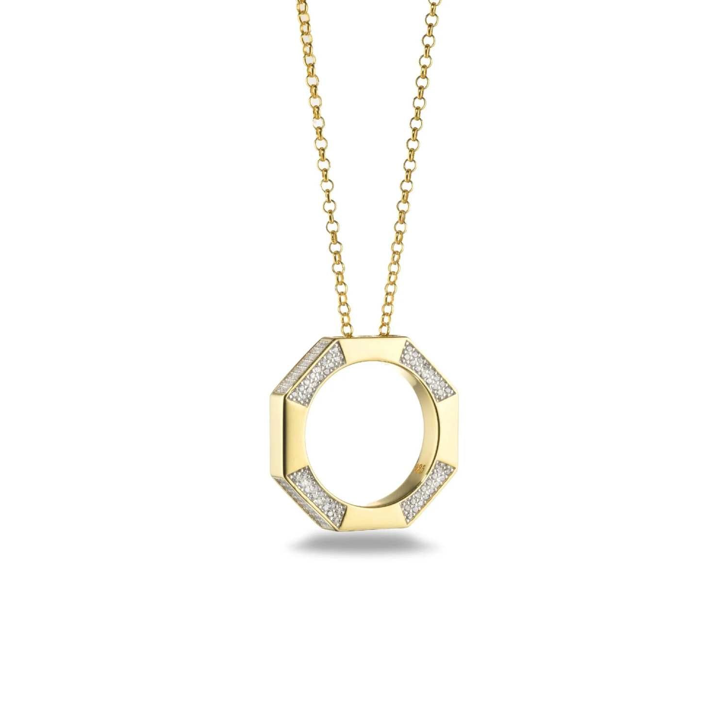 Collana Donna Argento 925 Oro Ottagonale Zirconi Bianchi CL105GB