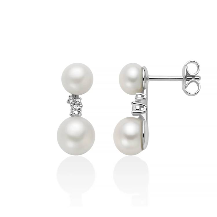 Orecchini Donna Miluna Andromeda Argento 925 Perle Topazi Bianchi Taglio PER2889
