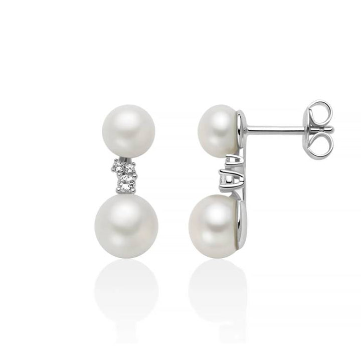 Orecchini Donna Miluna Andromeda Argento 925 Perle Topazi Bianchi Taglio PER2889