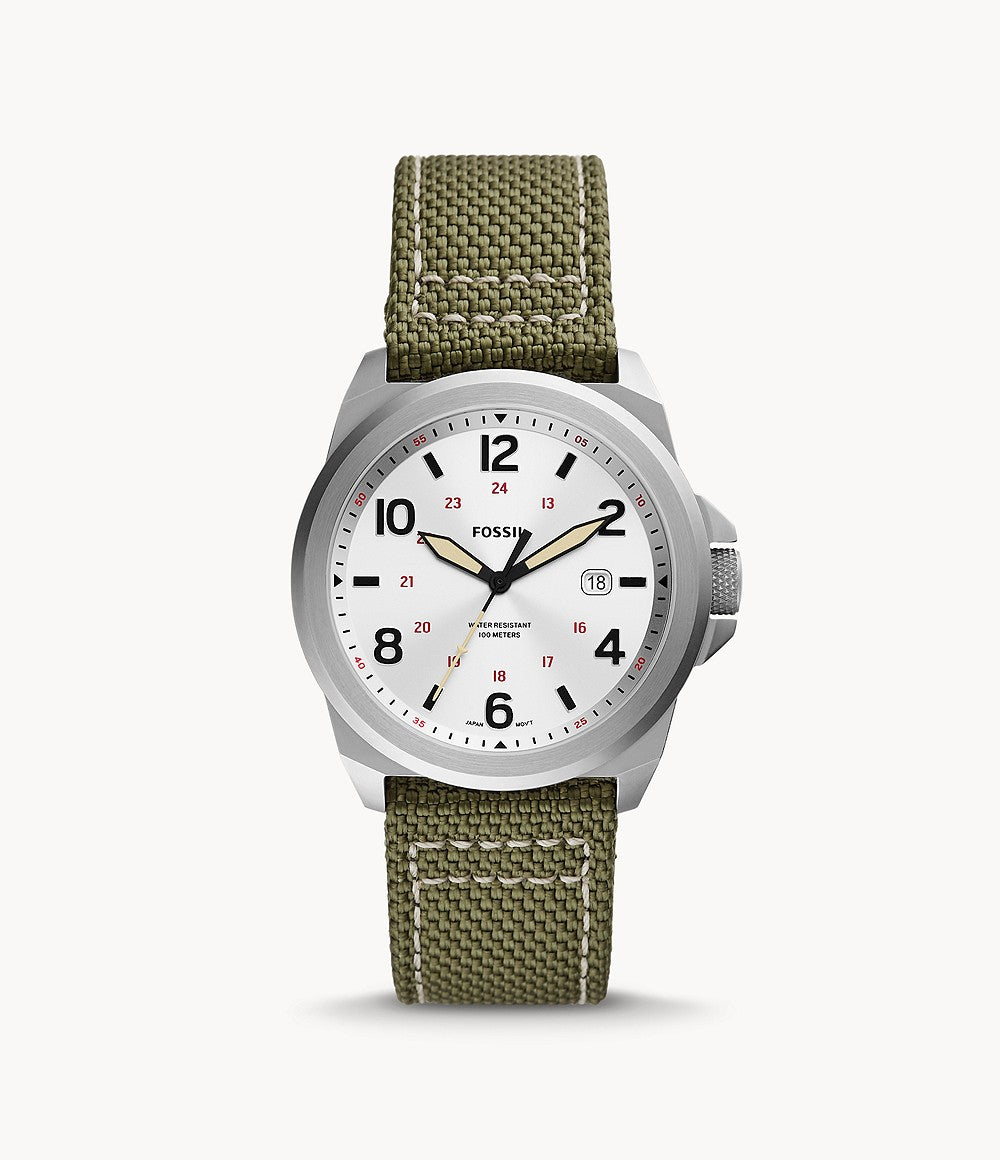 Orologio Uomo Fossil Acciaio Cordura Quarzo Solo Tempo Data Numeri FS5918