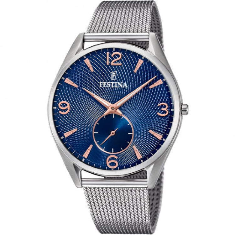 Orologio Uomo Acciaio Festina Cinturino Milano Quadrante Blu Indici Rosè F6869/2