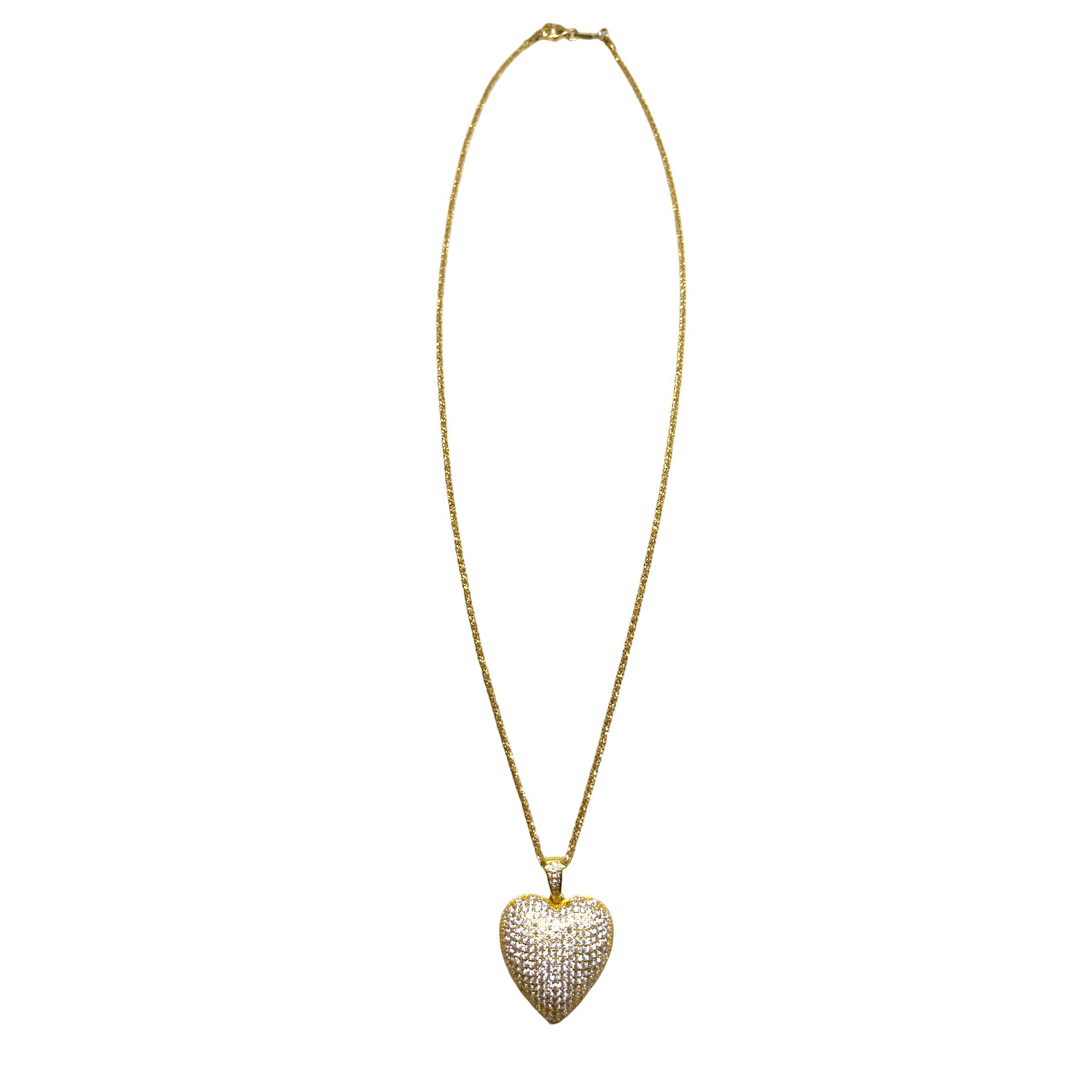Collana Donna Re Mida Argento Dorato Cuore Bombato Pavè Zirconi Cuore-2