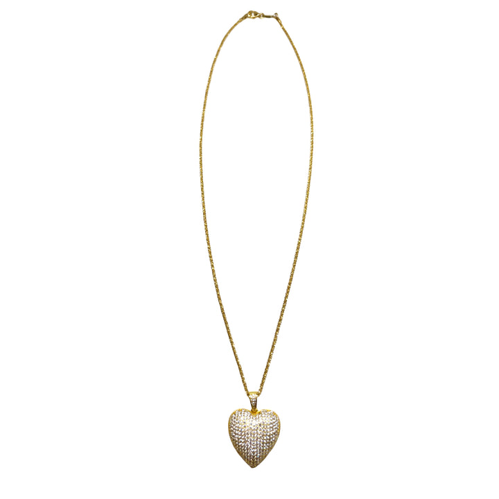 Collana Donna Re Mida Argento Dorato Cuore Bombato Pavè Zirconi Cuore-2