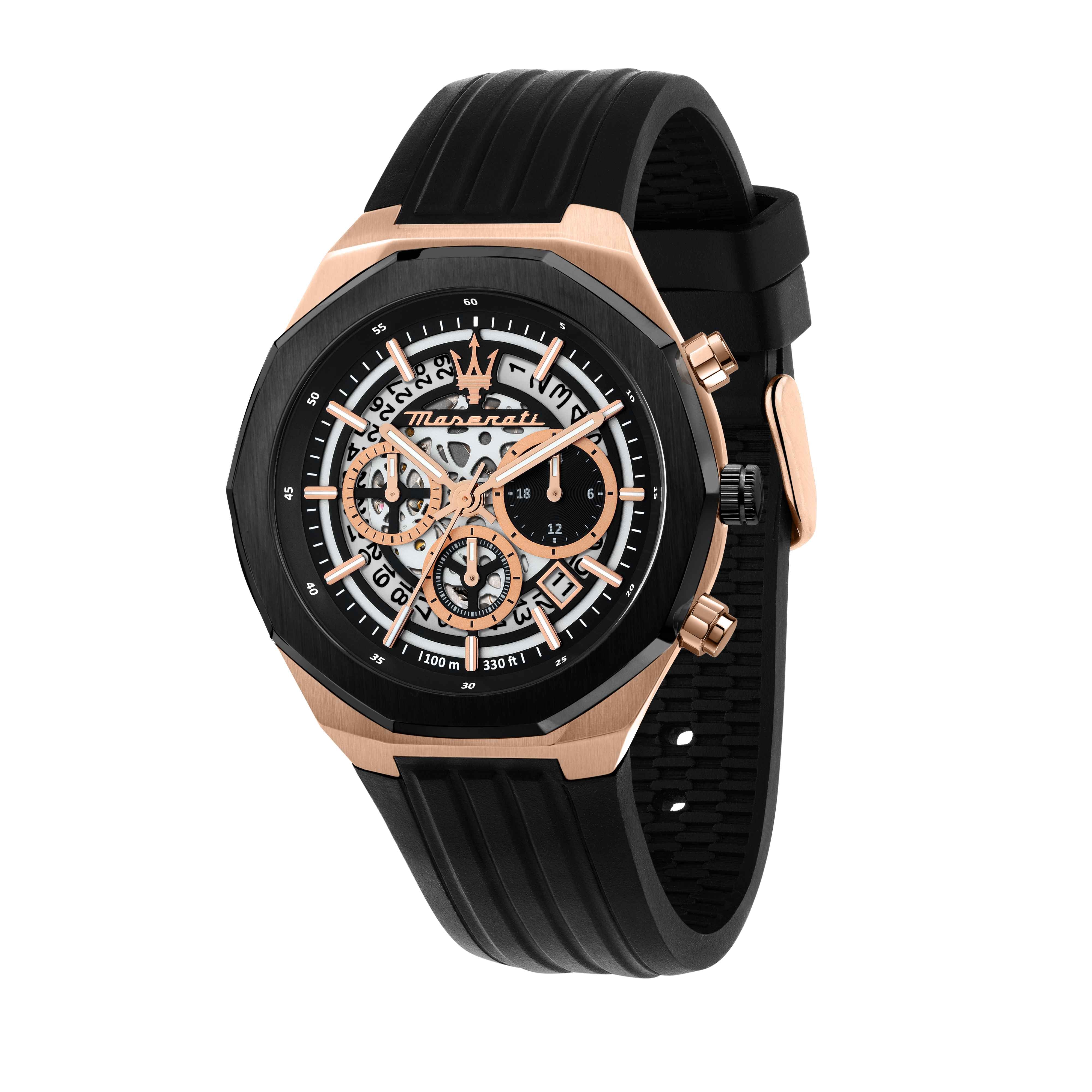 Orologio Uomo Maserati Acciaio Nero PVD Gomma Quarzo Cronografo Data R8871642003