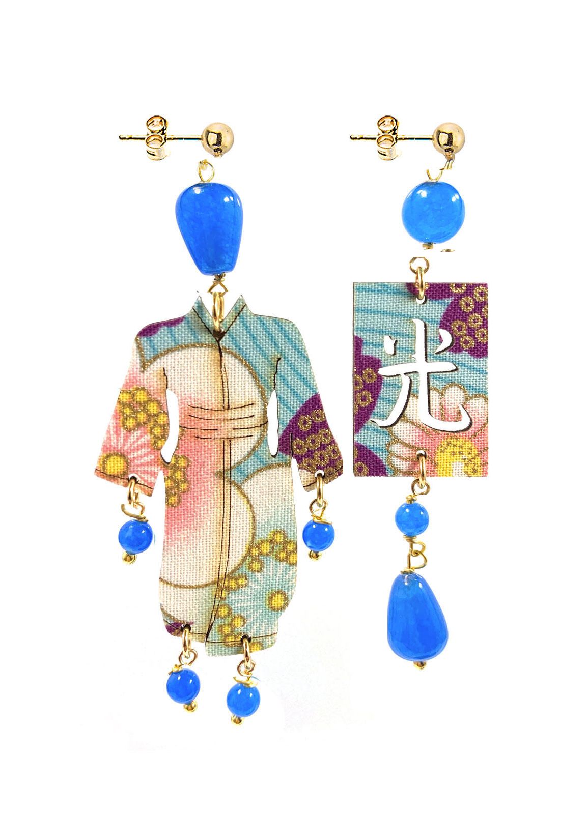 Orecchini Donna Lebole Tessuto Blu Legno Kimono Luce KIMONO MINI SETA AZZURRO