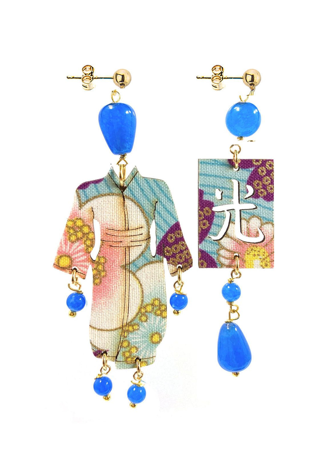 Orecchini Donna Lebole Tessuto Blu Legno Kimono Luce KIMONO MINI SETA AZZURRO