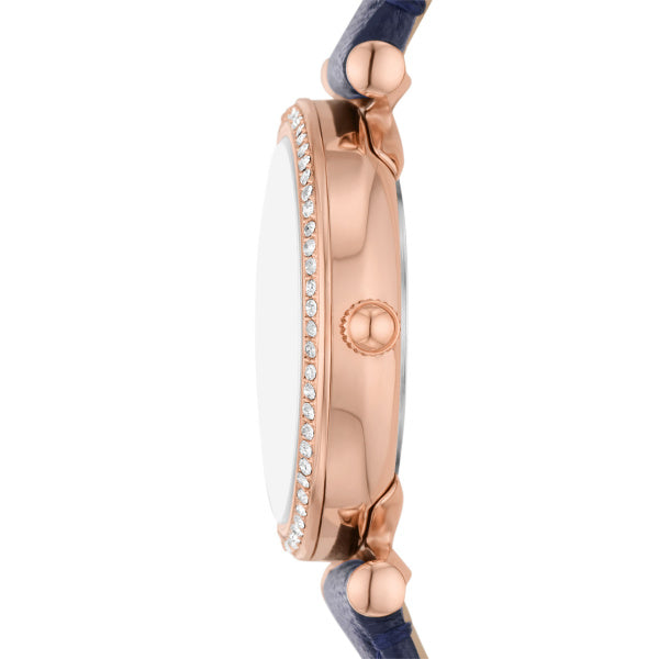 Orologio Donna Fossil Acciaio Rosè Zirconi Pelle Blu ES5295