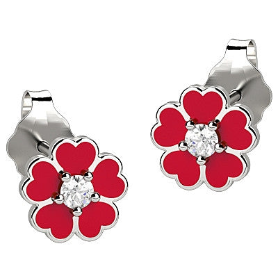 Orecchini Bambini Nanàn Argento 925 Fiore Rosso Zircone NAN0074