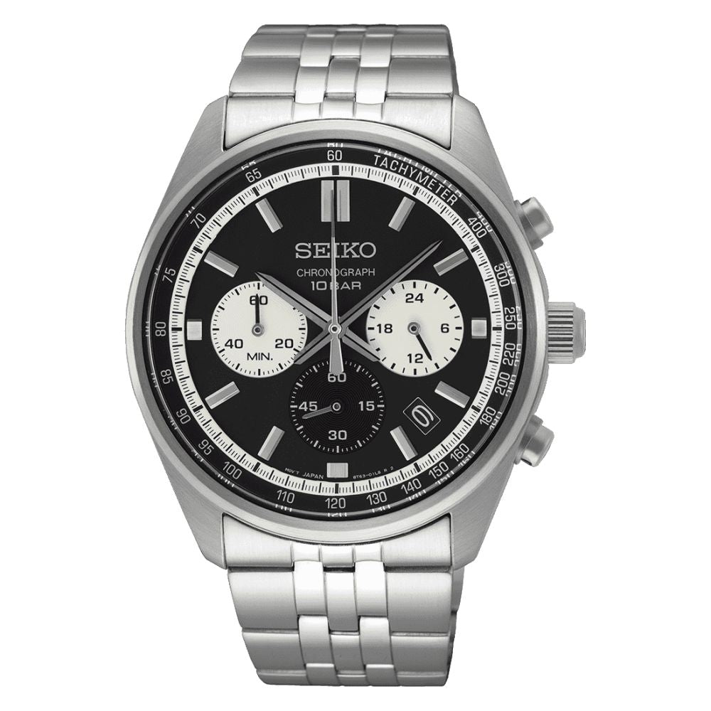 Orologio Uomo Seiko Sport Acciaio Quarzo Cronografo Nero Bianco Data SSB429P1