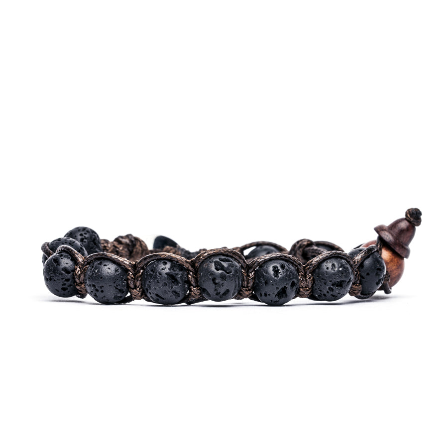 Bracciale Uomo Tamashii Pietra Lava Nera Biglie Cracked Porta Fortuna BHS900-98