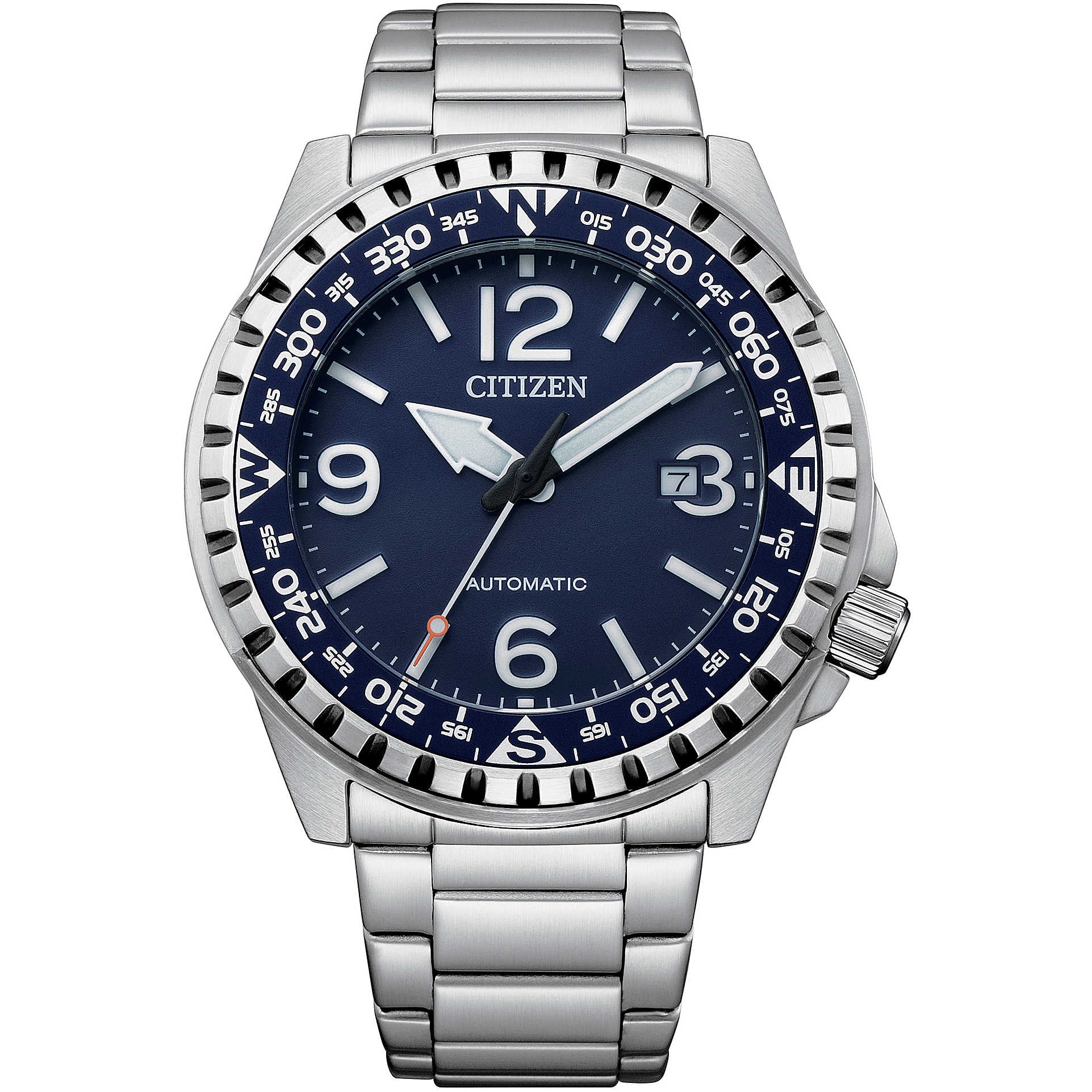 Orologio Uomo Acciaio Citizen Solo Tempo Data Military Automatico Blu NJ2191-82L