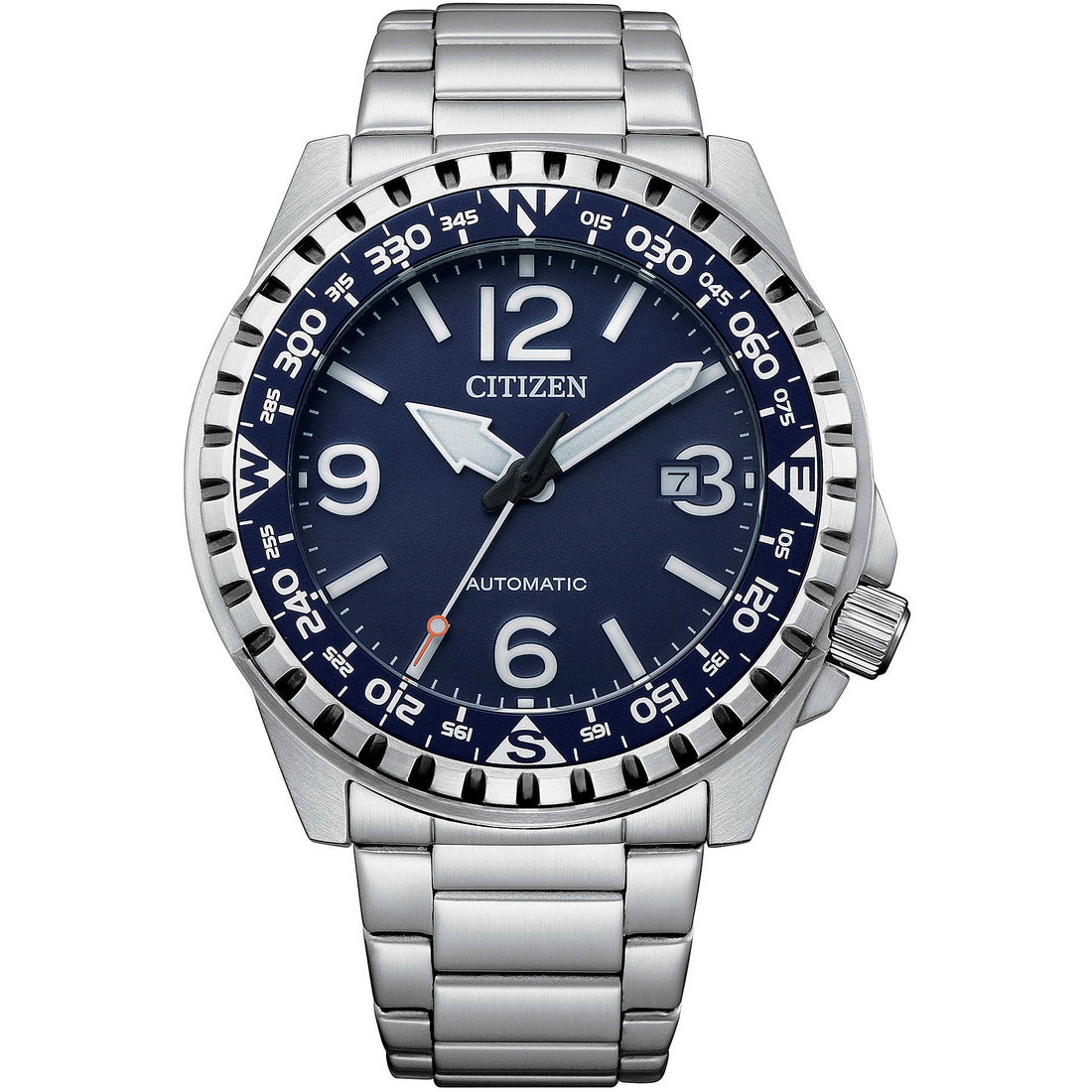 Orologio Uomo Acciaio Citizen Solo Tempo Data Military Automatico Blu NJ2191-82L