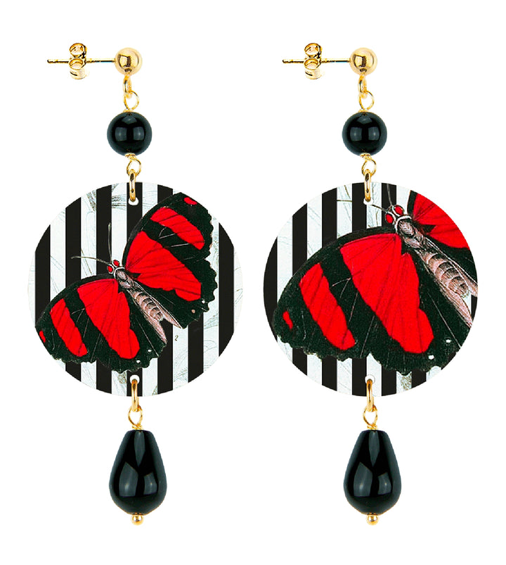 Orecchini Donna Lebole In Ottone Con Pietre Naturali Coccinella E Riga Nera OR.79