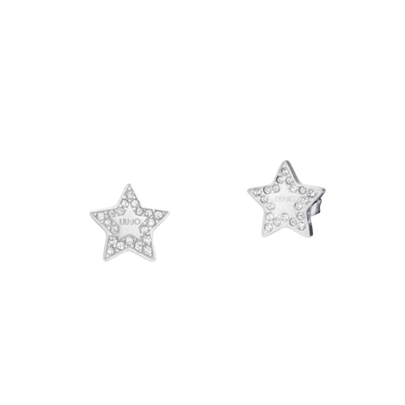 Orecchini Donna Liu Jo Acciaio Lucido Stella Liscia Inciso Zirconi Bianchi LJ2187