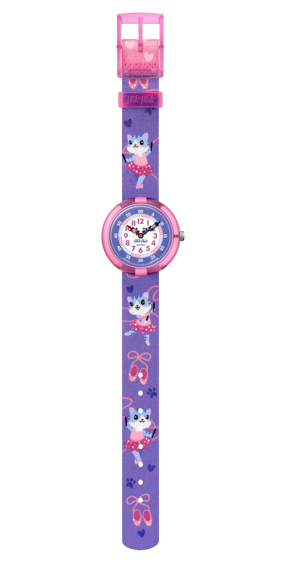 Orologio Bambina Swatch Flik Flak Ballerichat Quarzo Solo Tempo Rosa Gatto FBNP208