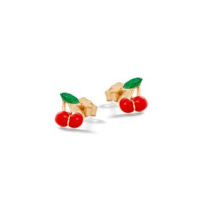 Orecchini Bambina Nanàn Argento Dorato 925 Ciliegie Rosse Zirconi NAN0489
