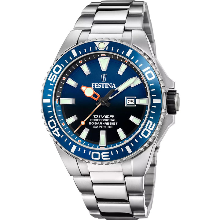 Orologio Uomo Festina Diver Acciaio Solo Tempo Data Blu F20663/1