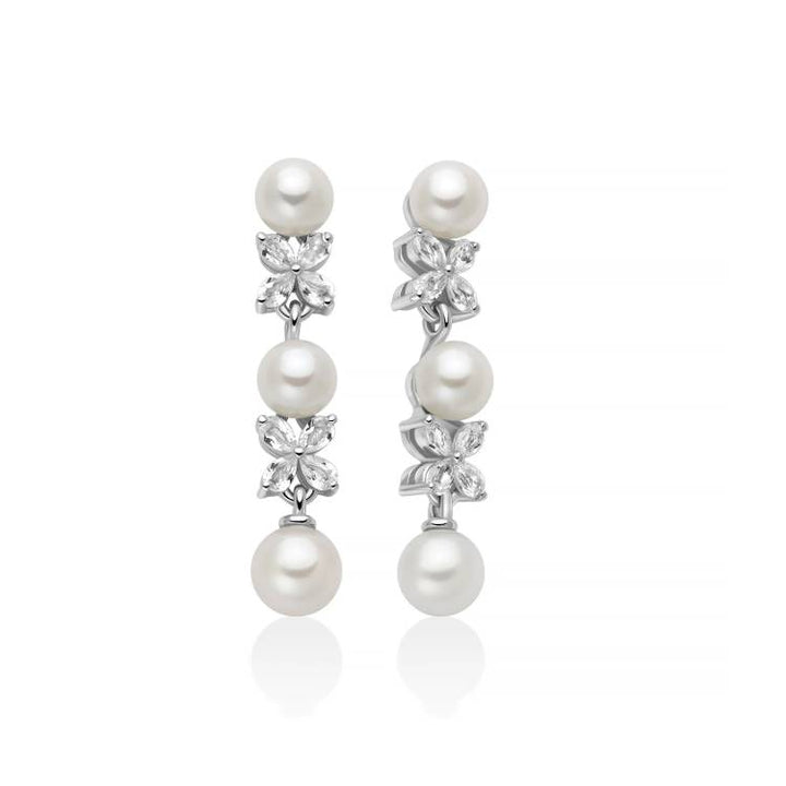 Orecchini Donna Miluna Anastasia Argento 925 Perle Topazi Bianchi Taglio Goccia PER2950