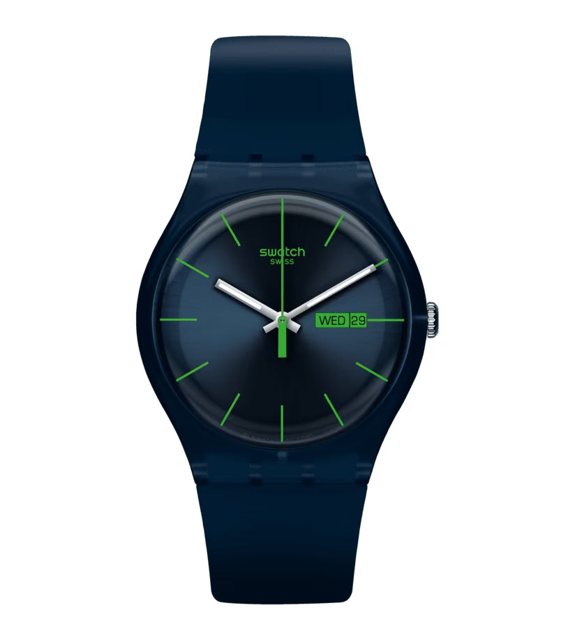 Orologio Uomo Swatch Quarzo Solo Tempo Blu Verde Doppia Data Blue Rebel SO29N704