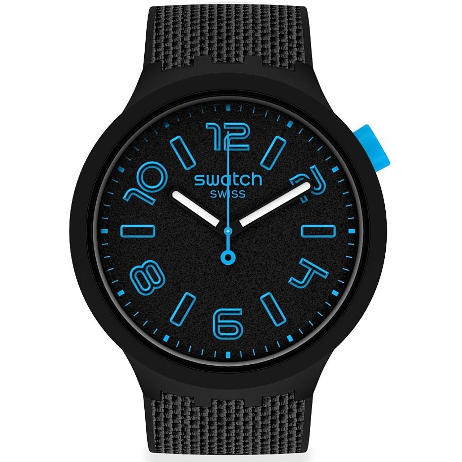 Orologio Uomo Silicone Gomma Swatch Big Bold Solo Tempo Quarzo Blu Nero SO27B118