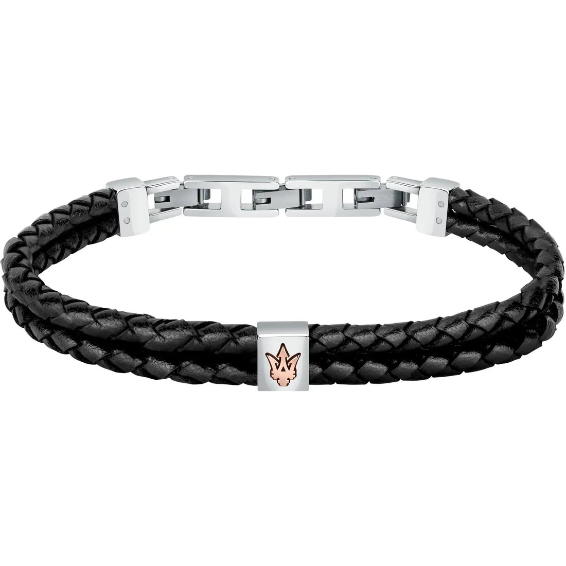 Bracciale Uomo Maserati Cuoio Nero Acciaio Logo Rosè JM422AVE13