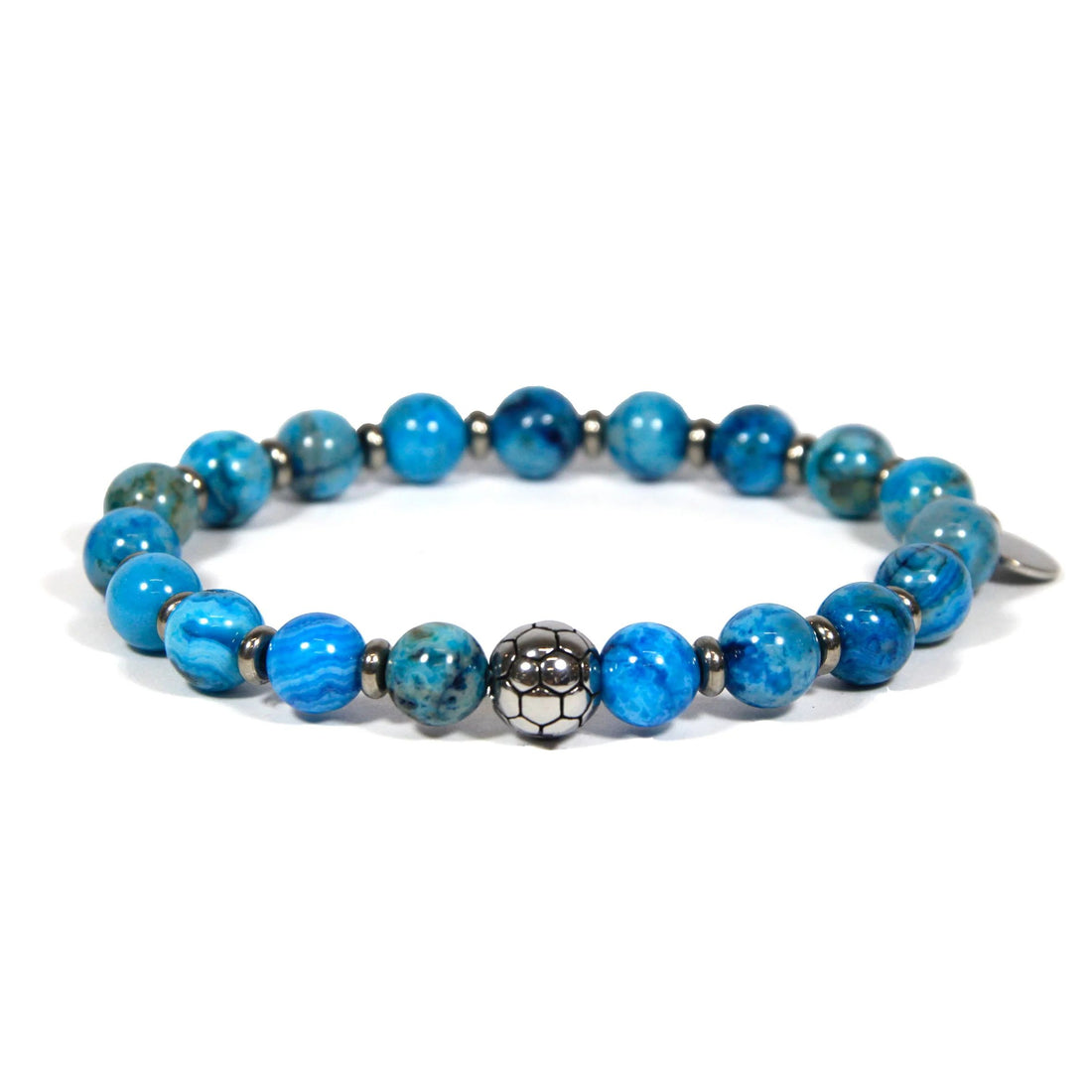 Bracciale Uomo Ivan Basile Pietre Acciaio Elastico Azzurro Napoli Pallone SQ-M-3