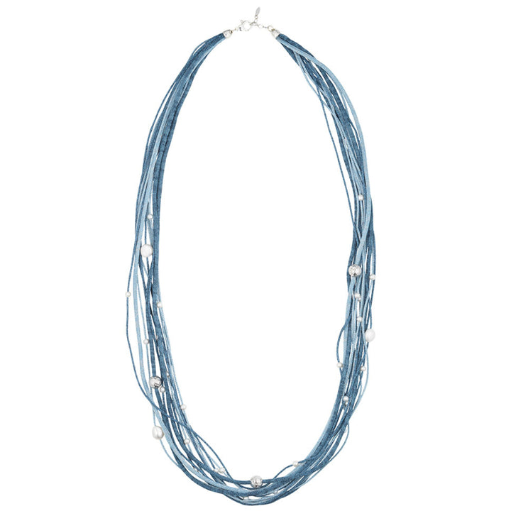Collana Donna Borsari Blu Sfumato Argento 925 Filato Metallico Perle Bianche CL-PIAN07C