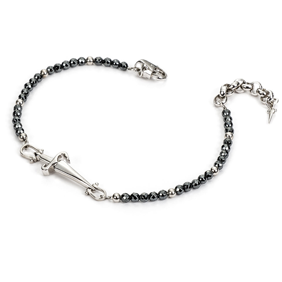 Bracciale Uomo Argento Cesare Paciotti Rosario Biglie Nere Spadino JPBR2390B