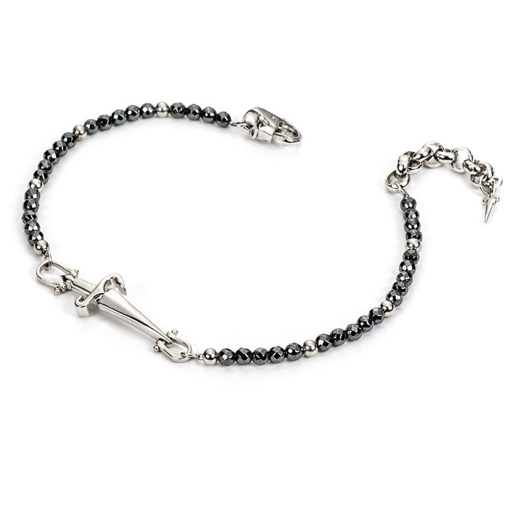 Bracciale Uomo Argento Cesare Paciotti Rosario Biglie Nere Spadino JPBR2390B
