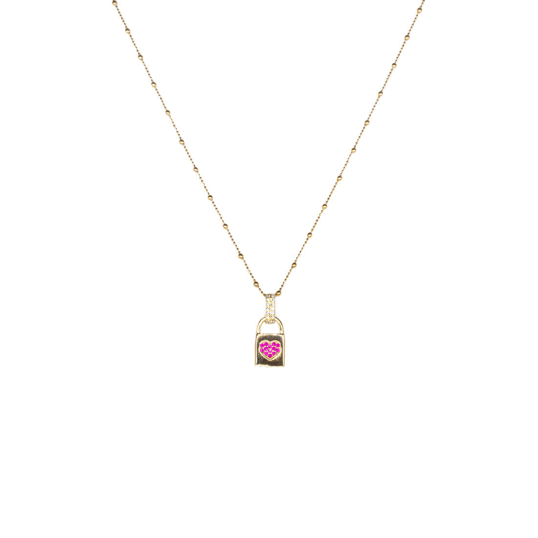Collana Donna Re Mida Argento 925 Lucchetto Zirconi Rossi C021