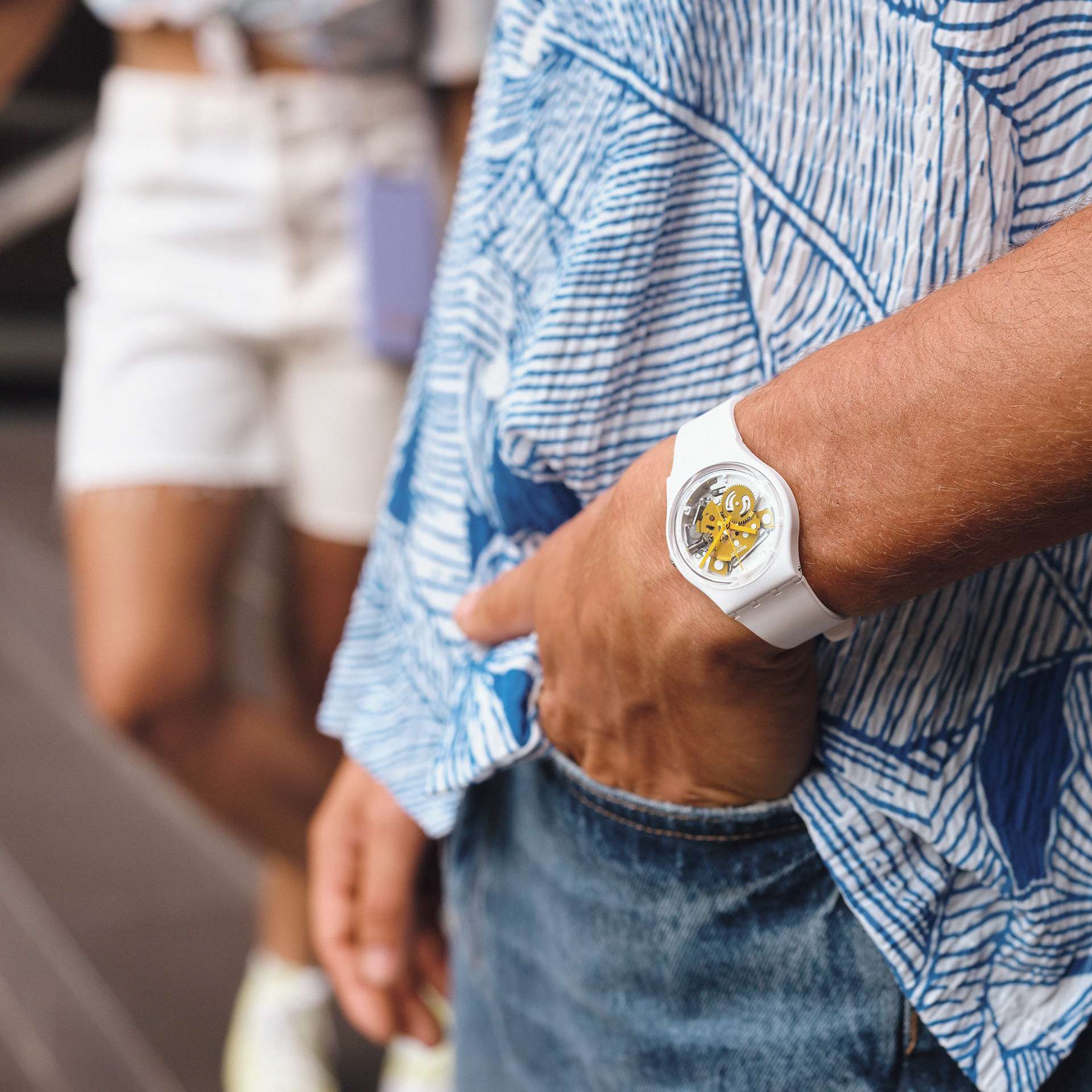 Orologio Uomo Swatch Quarzo Solo Tempo Bioceramic Scheletrato Giallo SO31W105