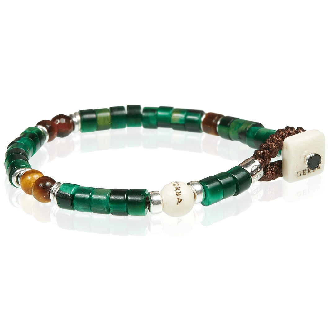 Bracciale Unisex Gerba Argento 925 Ceramica Verde Naturale Occhio Di Tigre WG02