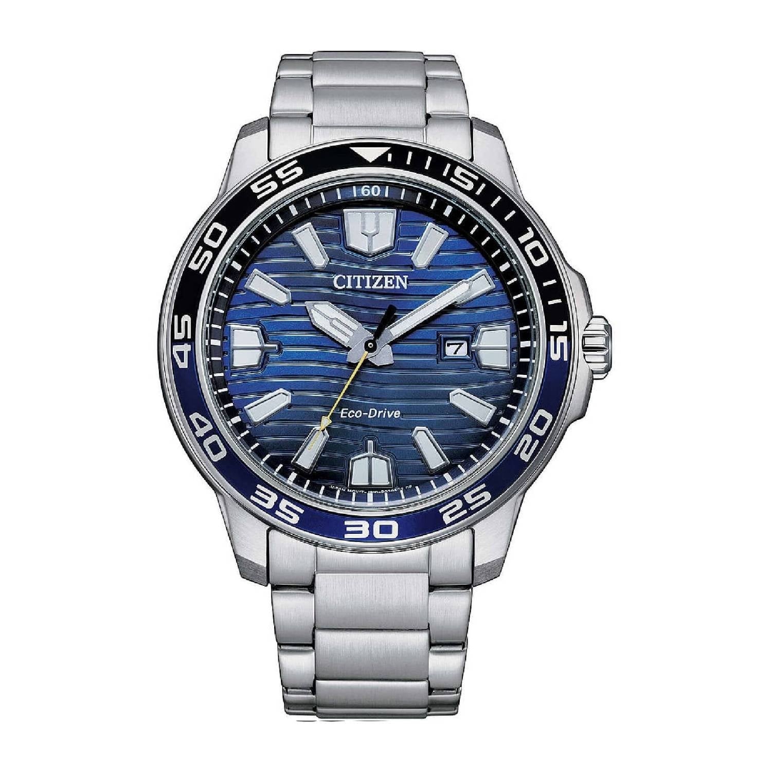 Orologio Uomo Acciaio Citizen Classic Solo Tempo Data Blu Eco Drive AW1525-81L