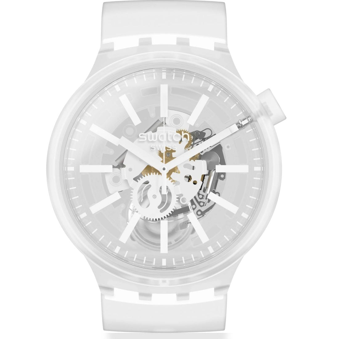 Orologio Uomo Silicone Gomma Swatch Big Bold Solo Tempo Quarzo Bianco SO27B106