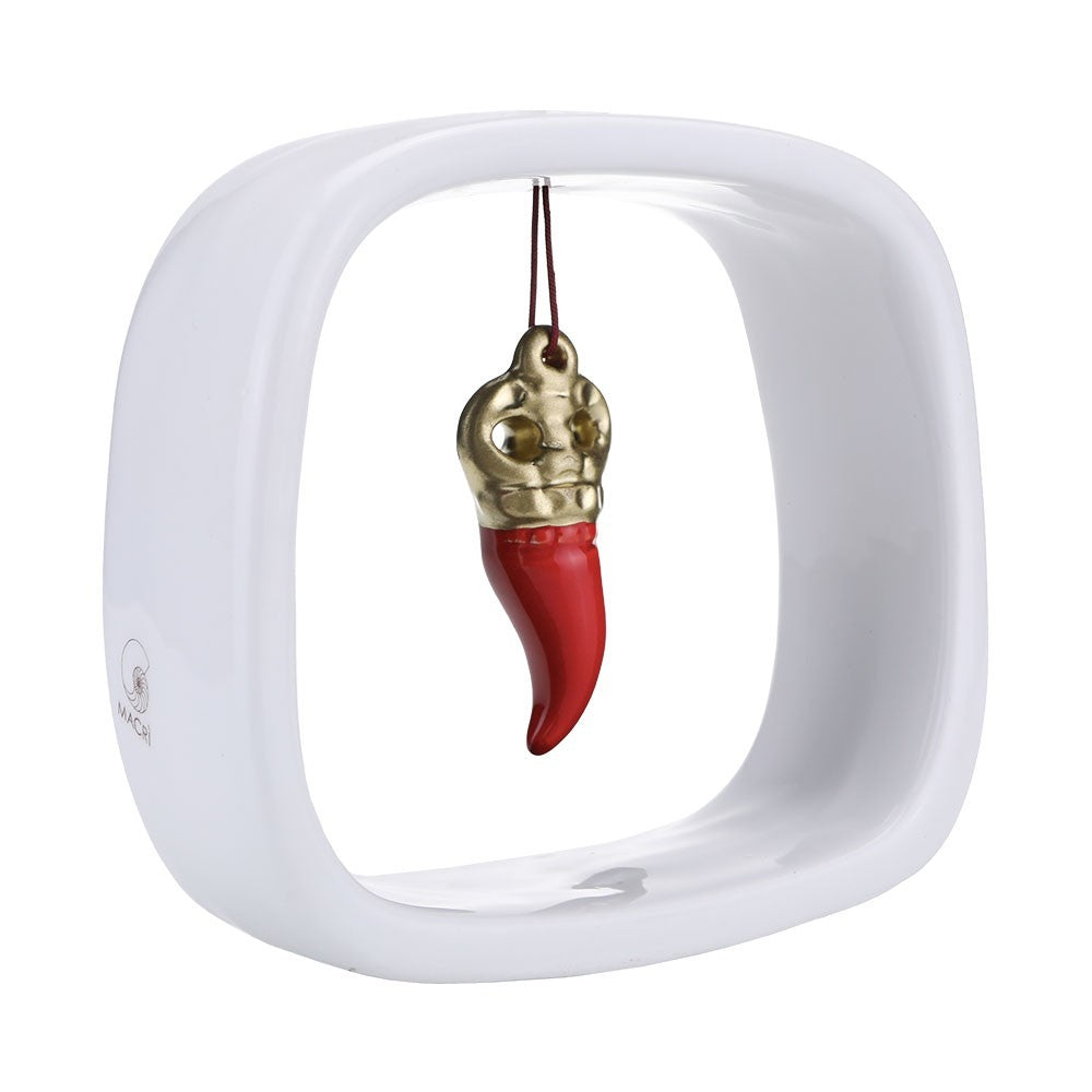Corno Portafortuna Rosso Cornice Bianca Ceramica Macrì TE080