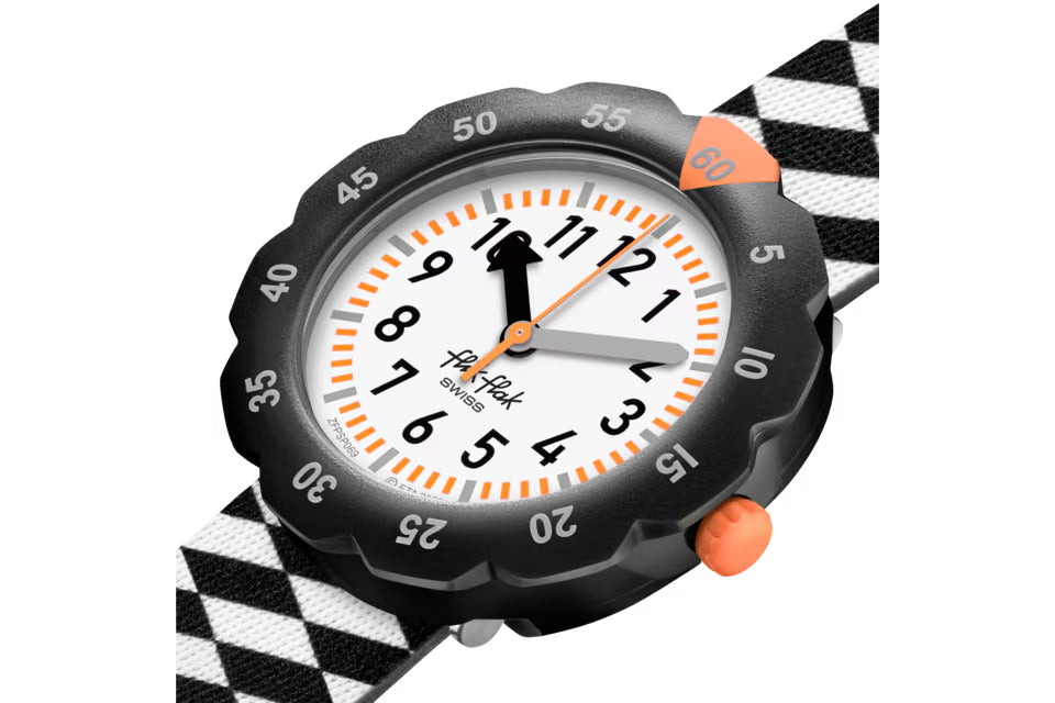 Orologio Bambino Swatch Flik Flak Race Flag Bianco Nero ZFPSP069