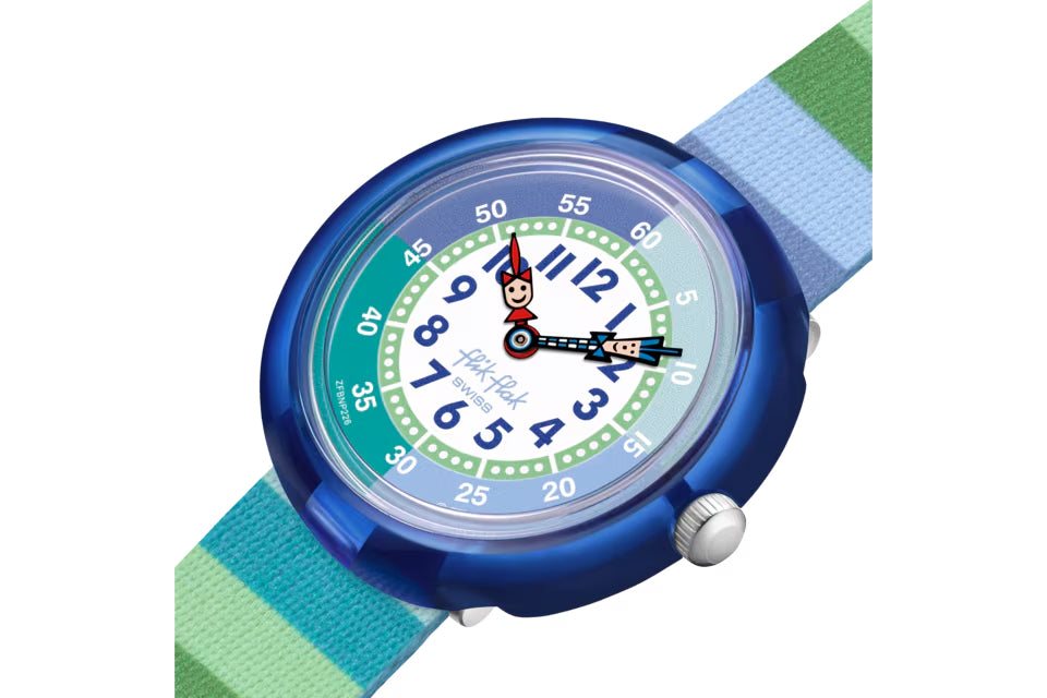 Orologio Bambino Swatch Flik Flak Stripy Green Blu Verde ZFBNP226