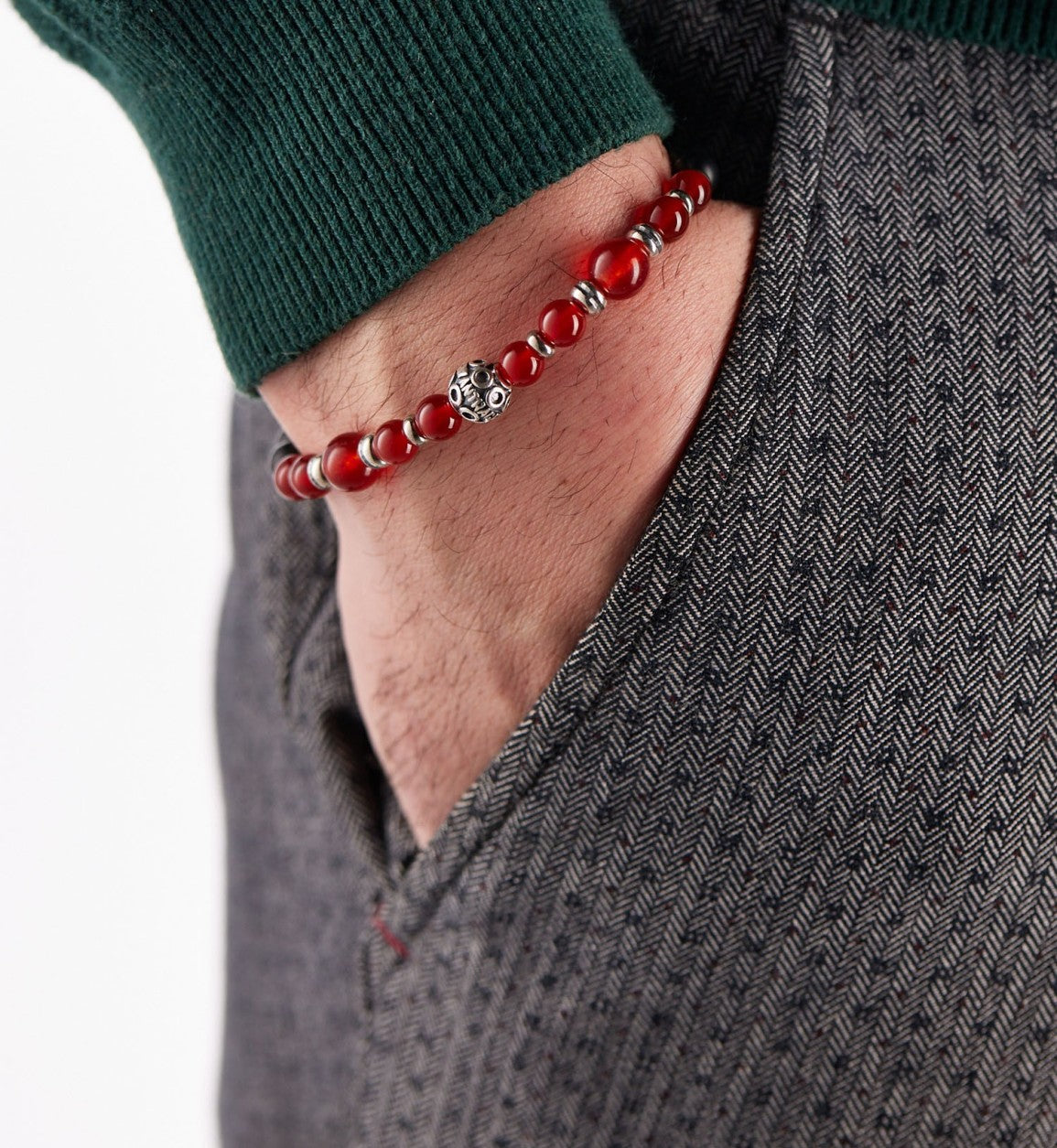 Bracciale Unisex  Antracite Con Corniola, Agata Nera - Argento 925% 2° Chakra SVADHISTHANA