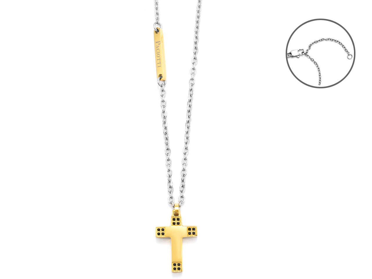 Collana Uomo 4US Cesare Paciotti Acciaio Dorato Targhetta Croce Zirconi 4UCL5580