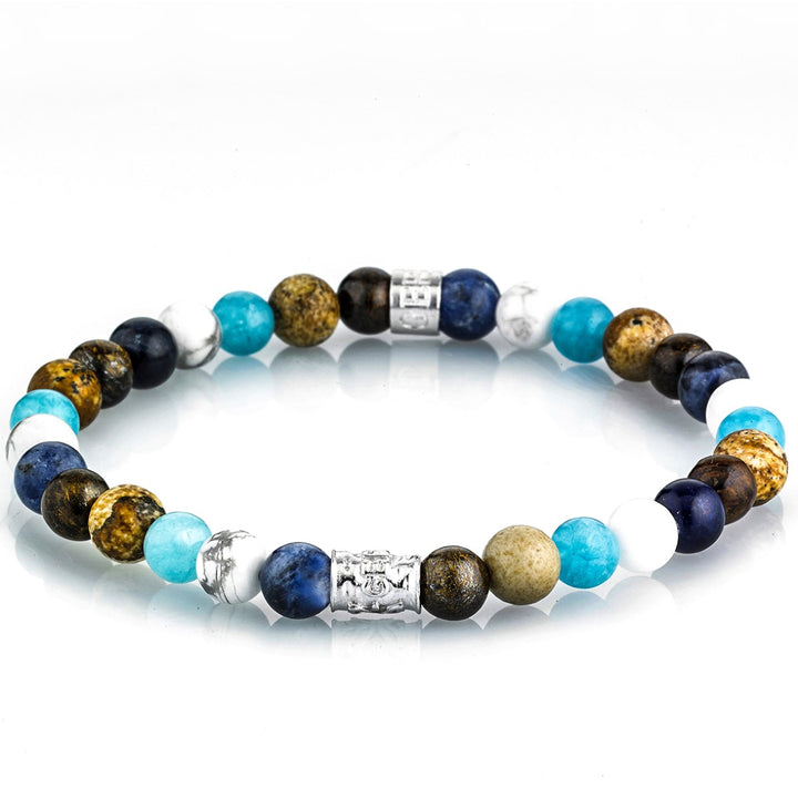 Bracciale Uomo Gerba Argento 925 Pietre Occhio di Tigre Blu Marrone COD.305