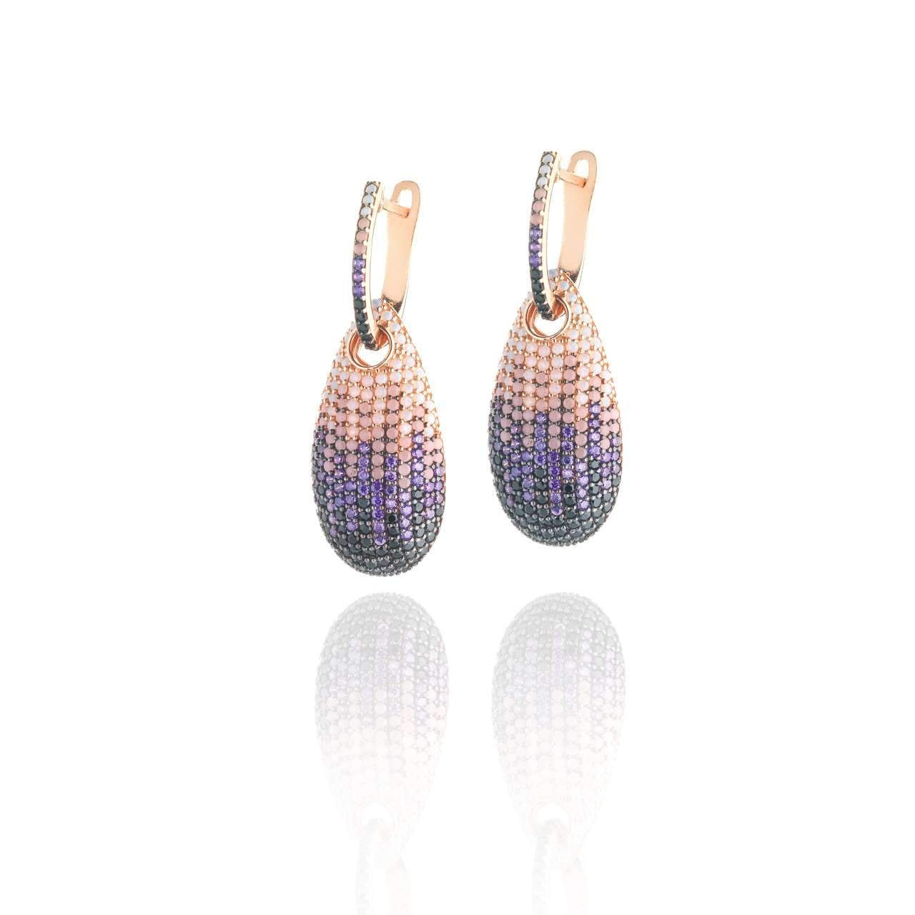 Orecchini Donna Argento 925 Dorato Zirconi Colorati Pendente OR012RA