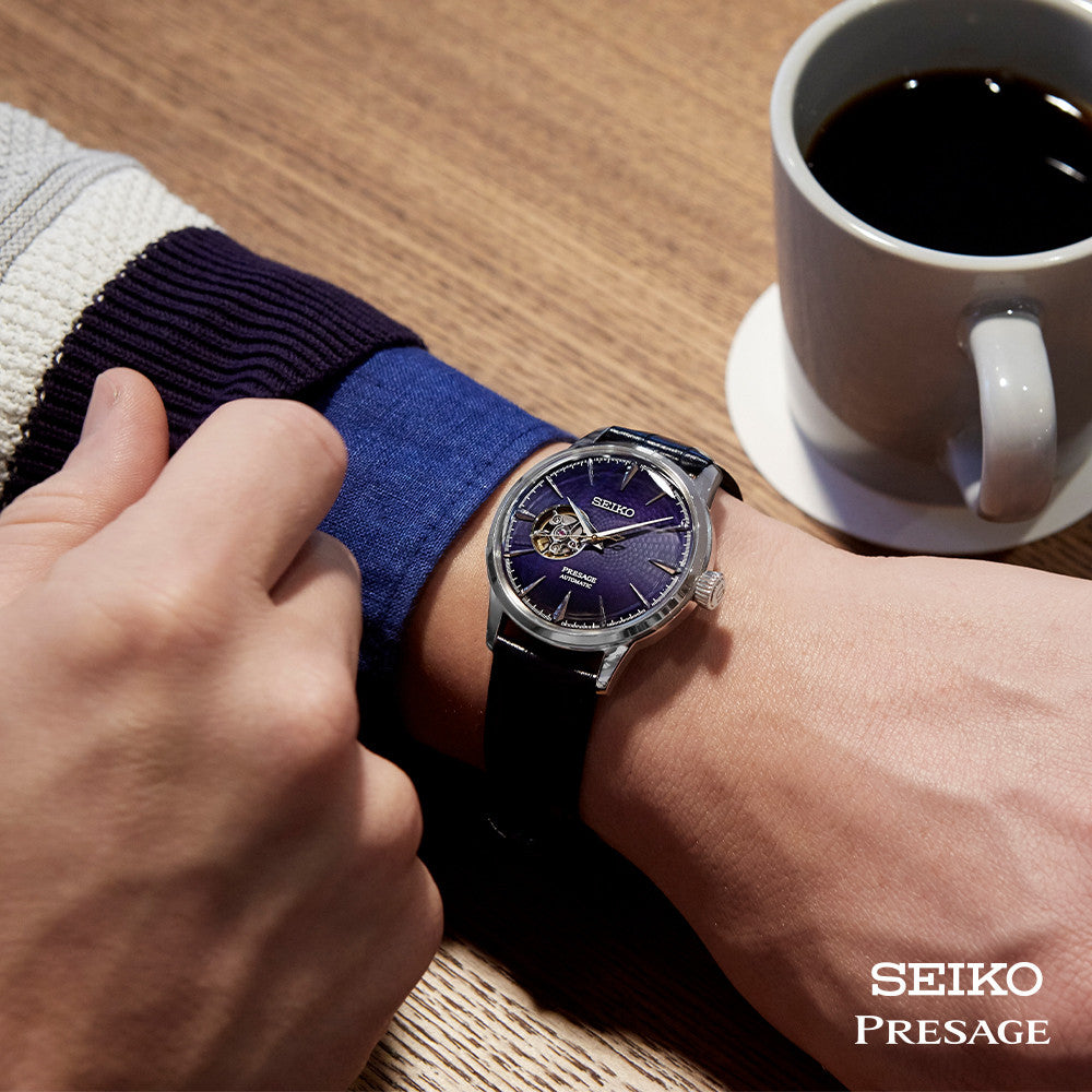 Orologio Uomo Seiko Presage Automatico Open Heart Blu Pelle SSA405J1