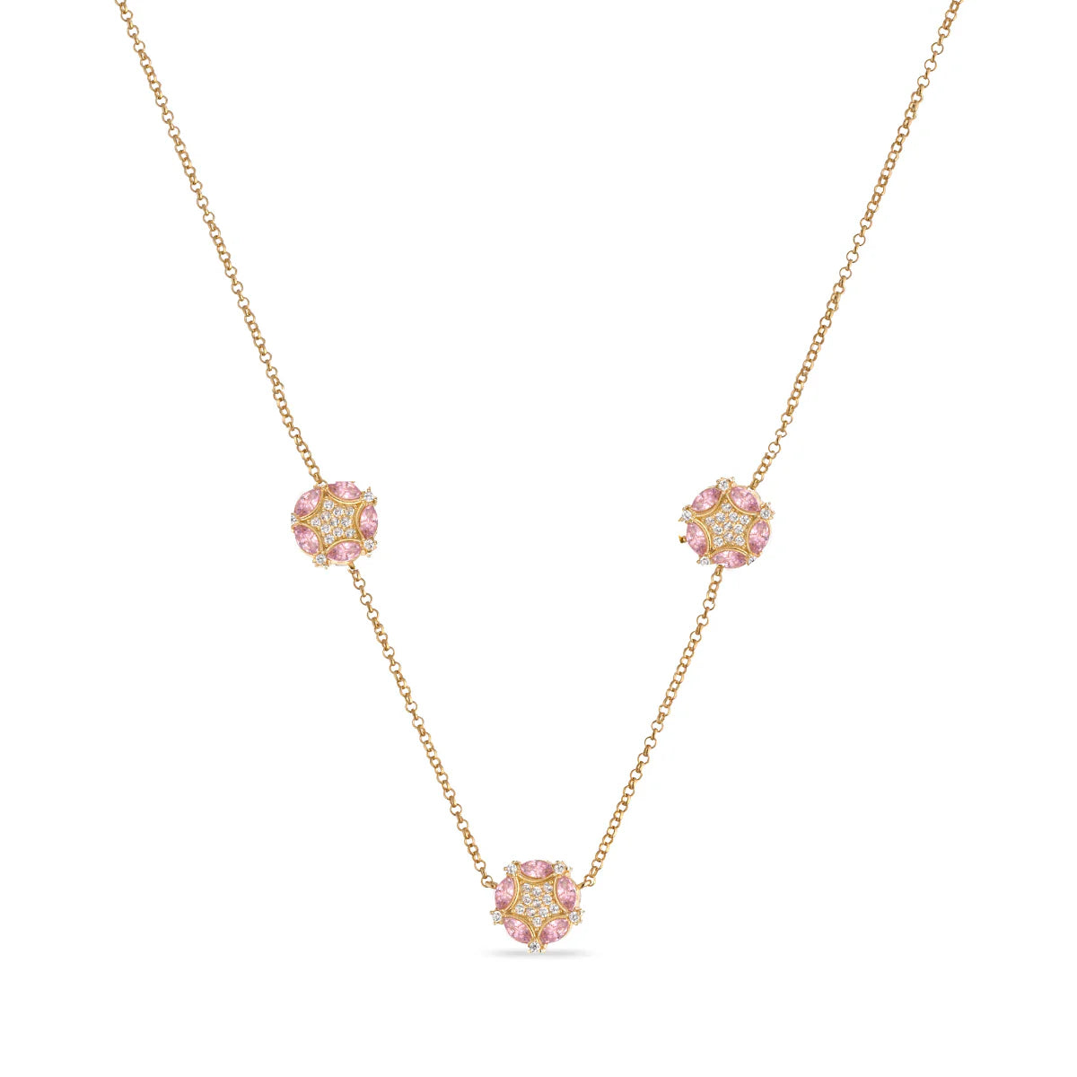 Collana Donna Laura P. Argento Dorato 925 FiorI Zirconi Rosa Bianchi CL0240GRS