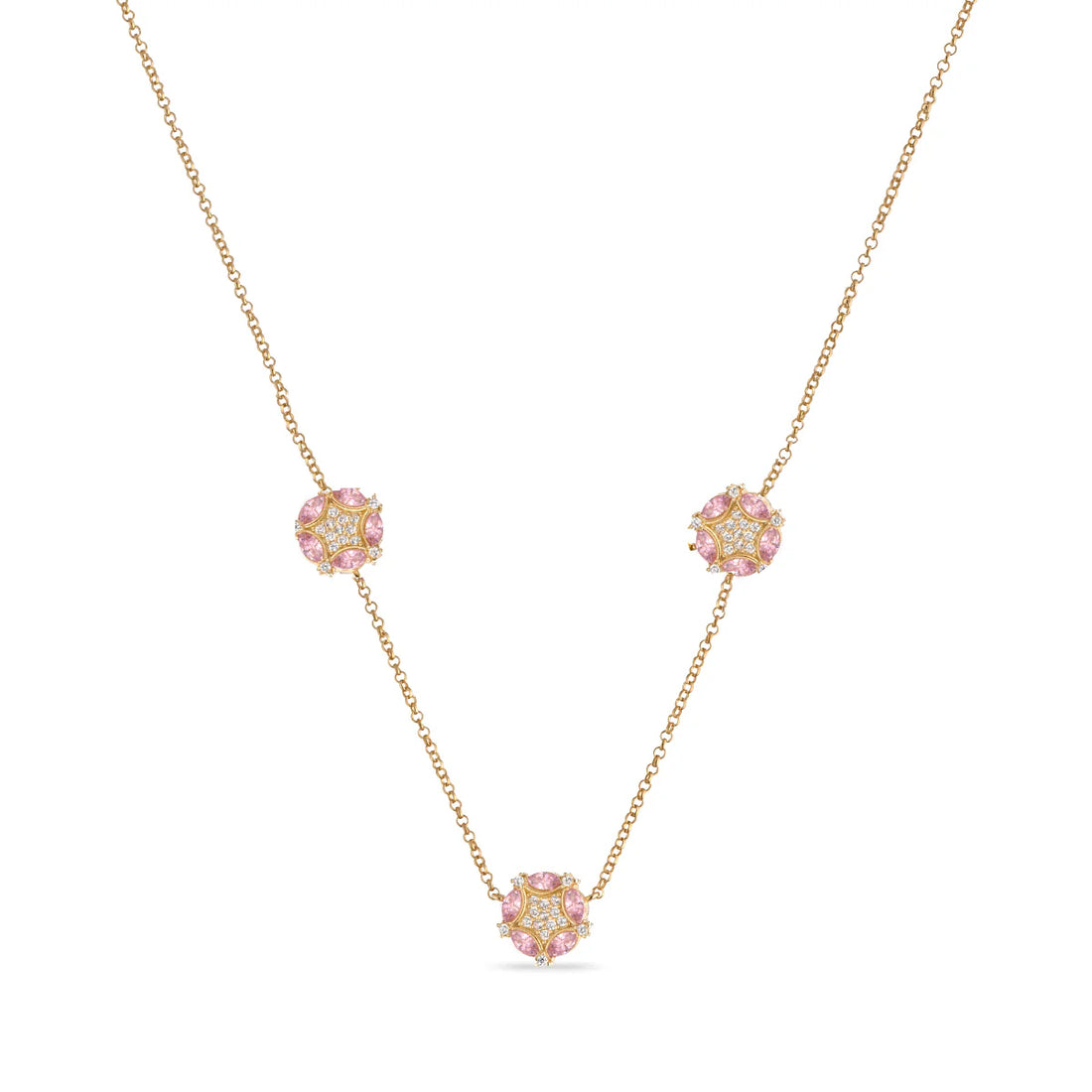 Collana Donna Laura P. Argento Dorato 925 FiorI Zirconi Rosa Bianchi CL0240GRS