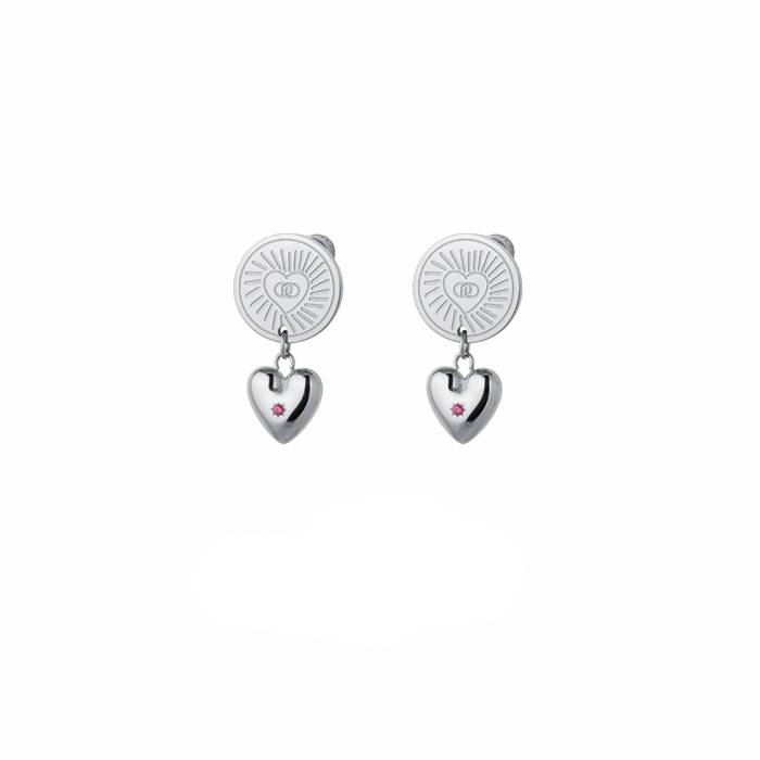 Orecchini Donna Liu Jo Acciaio Pendente Cuore Zircone Rosso LJ3184
