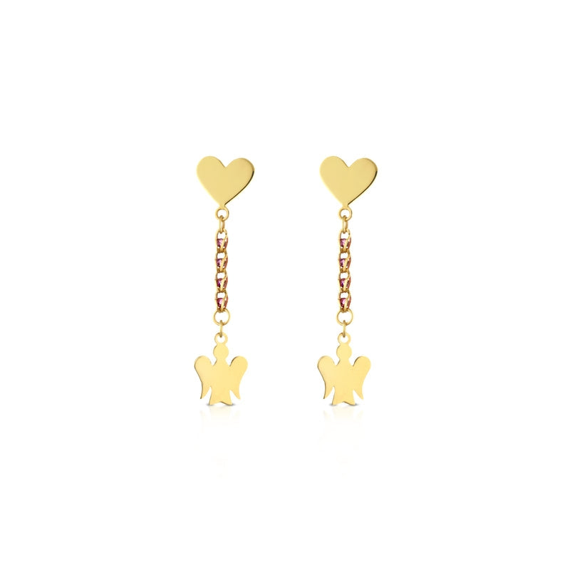 Orecchini Donna Roberto Giannotti Oro 9 KT Catena Red Passion Angeli Cuori NKT307