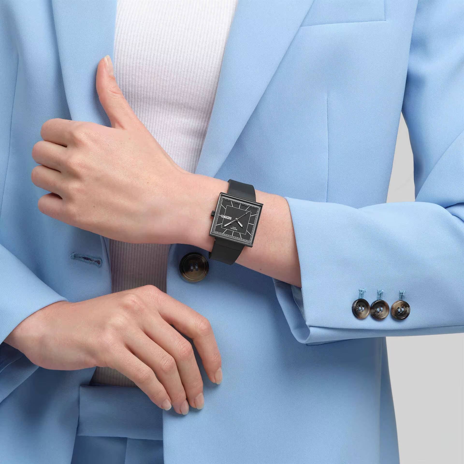 Orologio Unisex Swatch What IF ALLBLACKAGAIN Cassa Quadrata Nero SO34B701