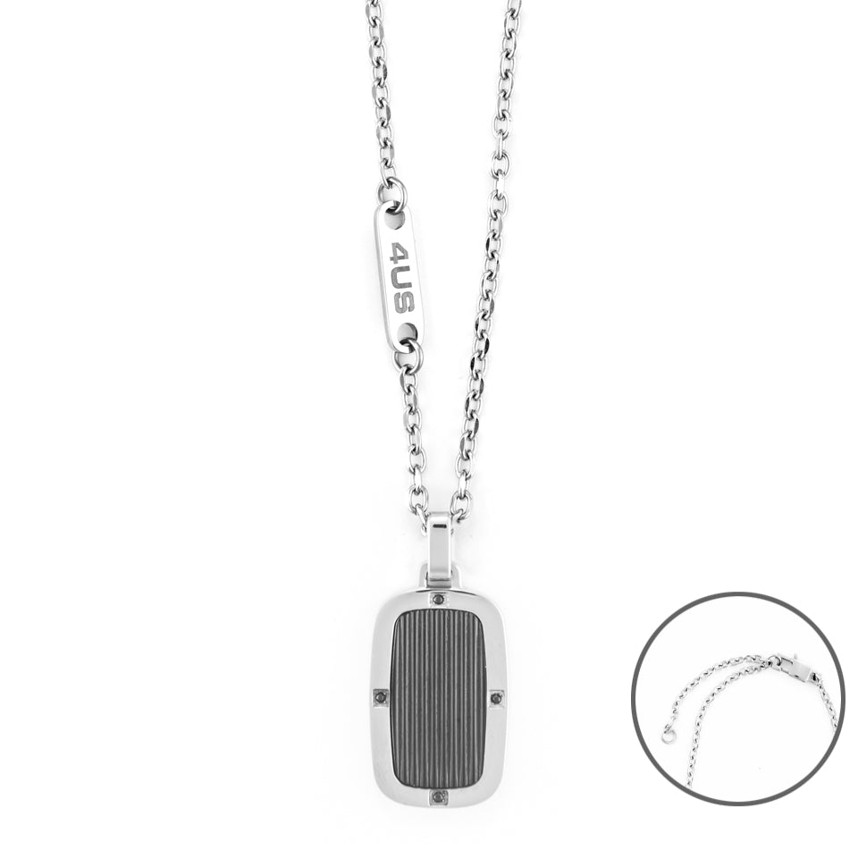 Collana Uomo 4US Cesare Paciotti Acciaio Lucido Catena Targhetta Nera 4UCL6126