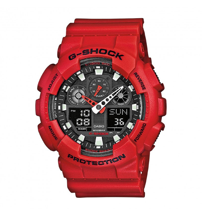 Orologio Uomo Gomma Casio Quarz G-SHOCK Digital Analogico Nero Rosso GA-100B-4AER