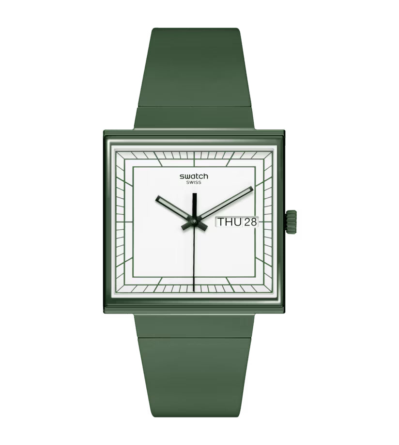 Orologio Unisex Swatch What IF Cassa Quadrata Verde Quarzo Doppia Data SO34G700